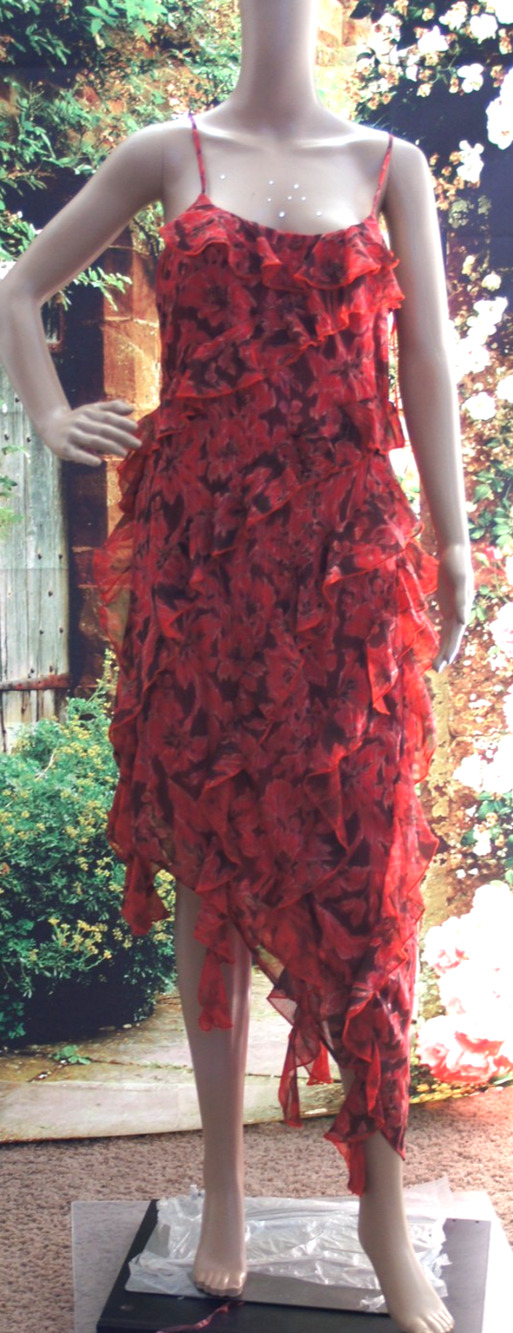Parker Orange Floral Print Asymmetrical Ruffle Dress size 6